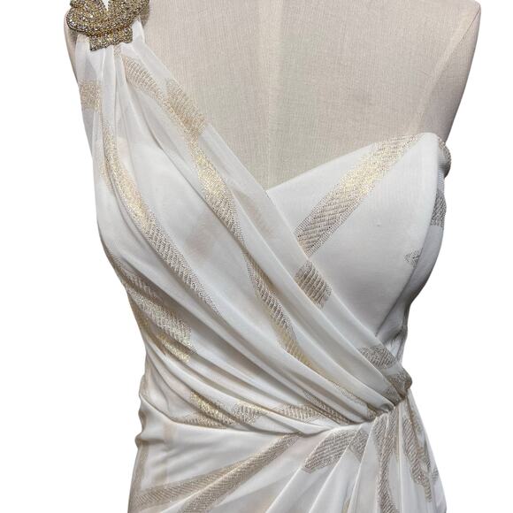 Cache Womens Vintage Y2K White Gold One Shoulder Jewel Goddess Maxi Dress Sz 6 - Picture 2 of 16